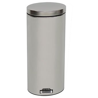 The Novocal pedal bin made of corrosion-resistant chrome steel has a flat, quiet lid and a floor pedal for comfortable, touchless opening. Includes 1 inner bucket.