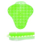 The bright green Ekcos Ekcoscreen urinal mat - 60+ days by Diversey Deutschland GmbH & Co. OHG features bristles, evenly distributed holes for hygienic cleaning, and the inscription "ekcos.com" on the top. Pictured in front and side view.