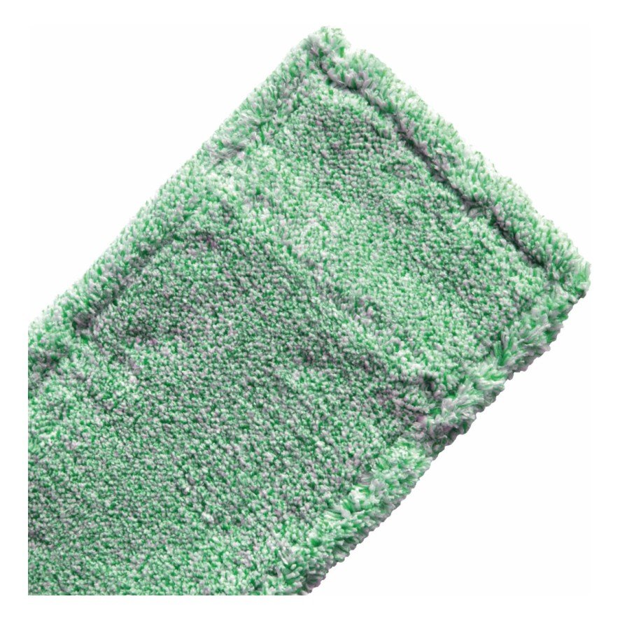 Close-up of the Arcora MICRO GREEN DB - FC WITH COVER microfiber product from Arcora International GmbH, in green and gray colors with quilted edges, perfect for professional cleaning applications, on a white background.