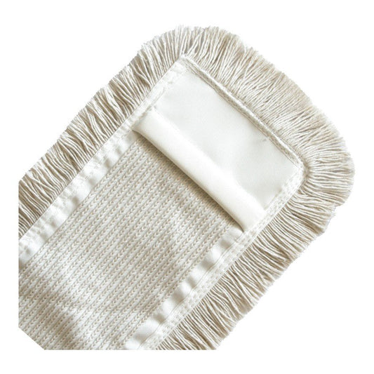 A close-up of the Arcora MULTI MOPP WHITE by Arcora International GmbH, a cream-colored microfiber mop with fringes and a textured surface for efficient cleaning of industrial floors.