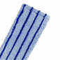 The close-up of the Arcora RUNNER BLUE DB - FC WITH COVER mop from Arcora International GmbH shows its rectangular blue microfiber design with three darker blue stripes - soft, absorbent, and ideal for indoor use.