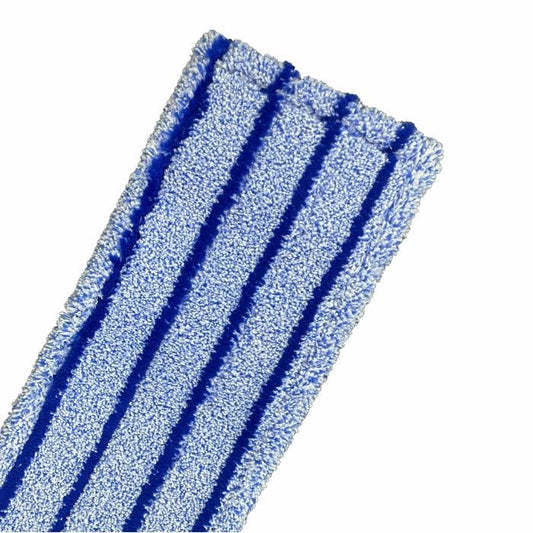 A close-up of the Arcora RUNNER BLUE - FC WITHOUT COVER microfiber mop from Arcora International GmbH shows its rectangular shape with three dark blue stripes, perfect for cleaning durable floor coverings.