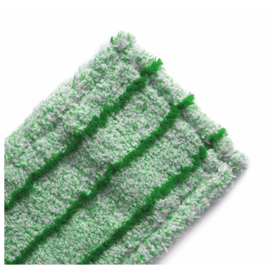 Close-up of the Arcora RUNNER GREEN DB - FC WITH COVER from Arcora International GmbH: a green-white microfiber mop pad with three raised green stripes made of high-quality materials on a white background - ideal for indoor use.