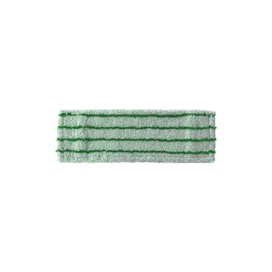 Pictured is an Arcora RUNNER GREEN - FC WITHOUT COVER mop pad from Arcora International GmbH with horizontal green stripes for environmentally friendly floor cleaning on a white background.