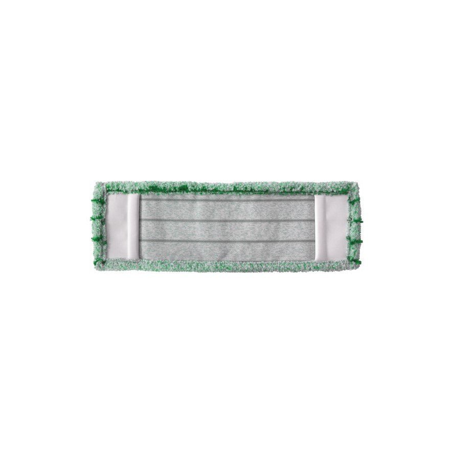 The rectangular Arcora RUNNER GREEN - FC WITHOUT COVER from Arcora International GmbH has a gray center and green microfiber edges, visible from above on a white background - ideal as an environmentally friendly floor cleaner.