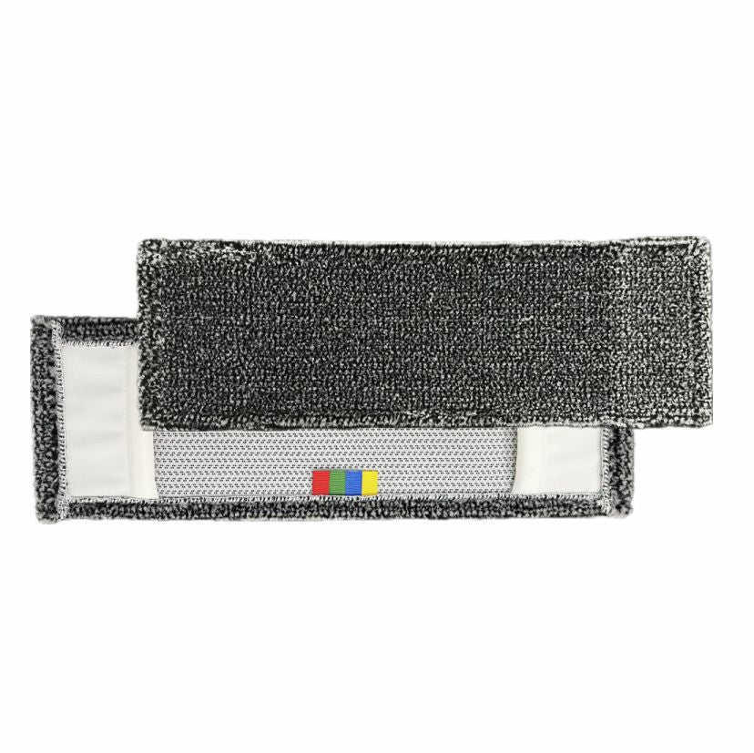 A rectangular gray Arcora Excellent Scrub-Hedgehog 2.0 Fc-Mop from Arcora International GmbH is displayed: A pad with a white mesh in the middle and four color-coded squares lies flat, while another partially lies on it.