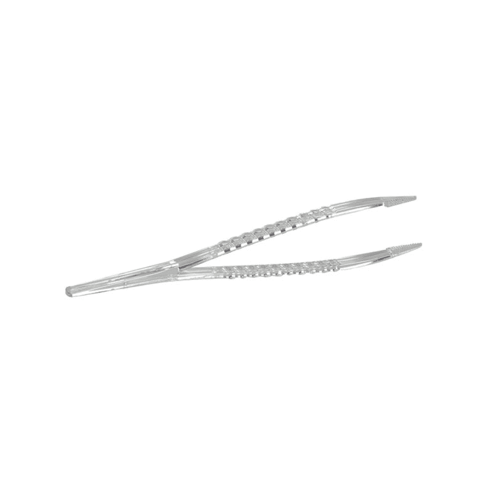A pair of sterile Mediware disposable tweezers from Servoprax GmbH with a textured grip and precise anatomical design is presented against a plain white background.