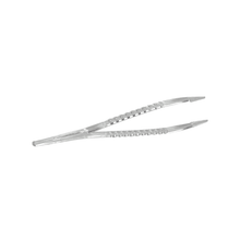 A pair of sterile Mediware disposable tweezers from Servoprax GmbH with a textured grip and precise anatomical design is presented against a plain white background.