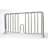A metal bed rail with vertical bars and a curved cutout in the lower middle for support and fall prevention, with flat feet, similar to the Novocal partition (height 230 mm, length 610 mm, 1 piece), by Novocal.
