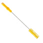 The Haug Bürsten KG pipe brush with V2A stainless steel wire PBT medium 500 x Ø40 mm in yellow has a twisted metal handle, a yellow plastic handle, and bristles for hygienic pipe cleaning on a white background.
