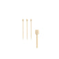 On a white background, four PAPSTAR finger food picks 7 cm in sustainable production are presented. Three picks stand vertically side by side, one stands alone to the right.