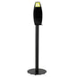 The black Kimberly-Clark Professional™ Electronic Lotion Stand features a round base, an upright rectangular holder, a small shelf, and a green sign - ideal for hygienic hand cleaning in public areas. 1 dispenser per carton. Brand: Kimberly-Clark GmbH.