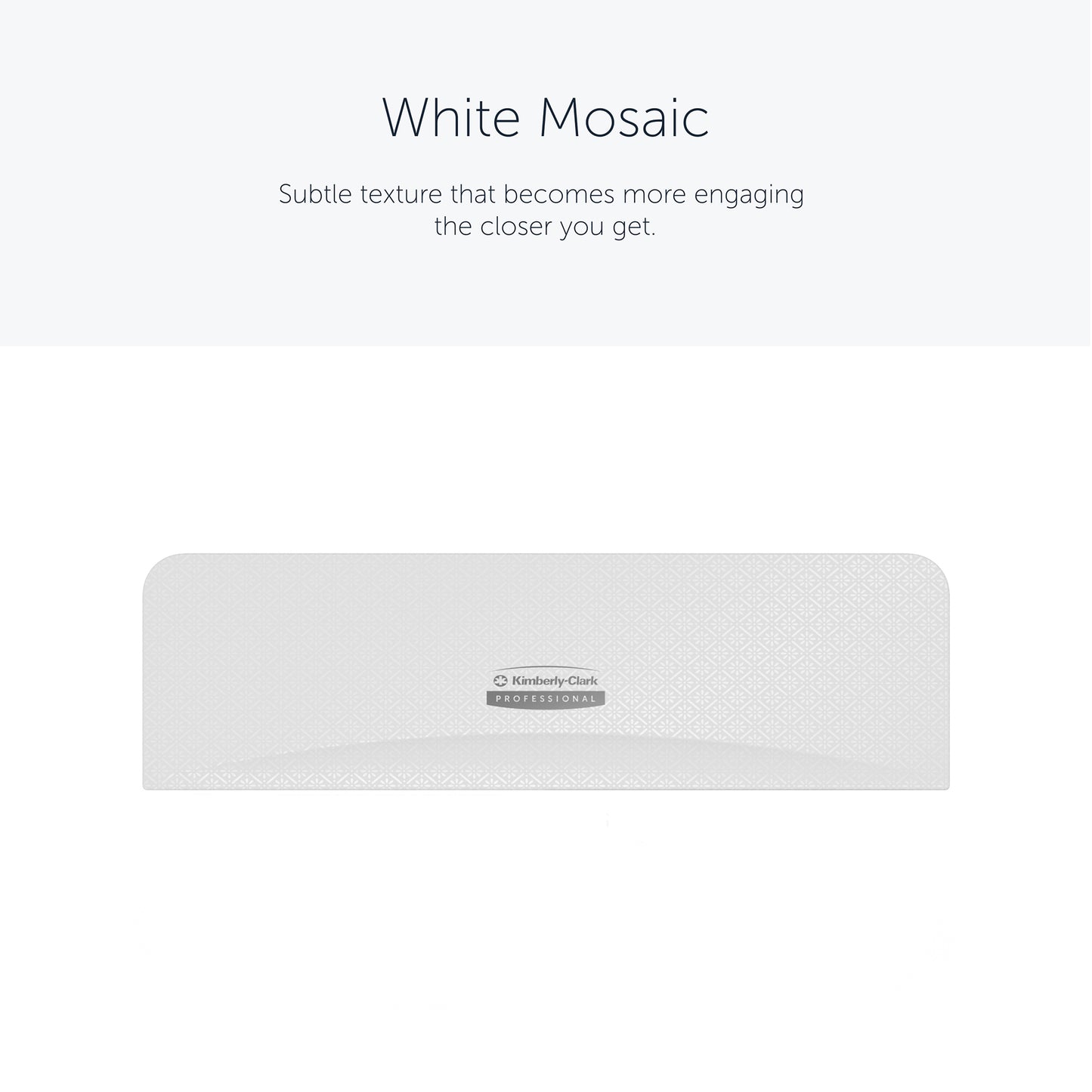The Kimberly-Clark Professional™ Icon™ Dispenser Faceplate - SRBH (32.39 x 10.80 x 3.18 cm) from Kimberly-Clark GmbH features a white mosaic pattern with a subtle geometric structure and the "Kimberly-Clark Professional" lettering in the center of the front.