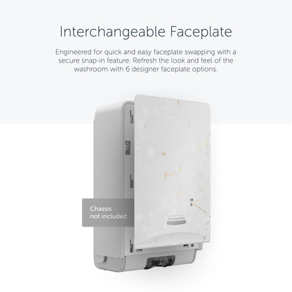 The Kimberly-Clark Professional™ Icon™ Dispenser Faceplate - eSkinCare (20.32 x 27.30 x 3.81 cm) from Kimberly-Clark GmbH features a marble pattern and easy switching between six design options, enhancing your washroom accessories. Chassis not included.