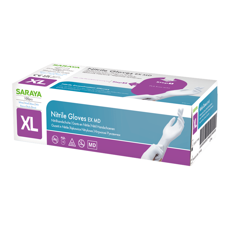 Saraya nitrile disposable gloves EX MD white