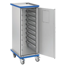 The Novocal closed module cart features two doors with bolt locks, a robust construction made of anodized aluminum, and is ideal for safe and efficient storage or transport.