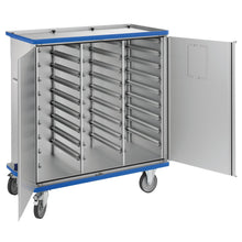 The Novocal Closed Module Cart is a durable, lockable storage cart made of anodized aluminum with two doors and multiple interior compartments. Brand: Novocal.
