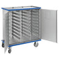 The Novocal Closed Module Cart is a durable, lockable storage cart made of anodized aluminum with two doors and multiple interior compartments. Brand: Novocal.