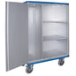 The Novocal cabinet trolley made of anodized aluminum offers flexible storage for materials with 2 doors that can be swung 270°, a hanging rod on the left, and two adjustable shelves on the right. Package: 1 piece.