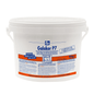 A white 10 kg plastic bucket with a handle and the label "Dr. Becher Galakor P7 Powder Cleaner" from Dr. Becher GmbH is equipped with a multilingual label in the colors blue, red, and black for chlorine-free commercial dishwashing detergent.