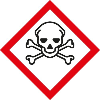 Ein rotes, rautenförmiges Warnschild mit einem fetten schwarzen Totenkopf in der Mitte. 