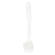 The Haug Bürsten KG SINK BRUSH RECTANGULAR features a white, rectangular brush head made of Nylon 6.6 (ø 0.40 mm, medium), a robust plastic design, and a long handle with a hanging hole (240 x 40 x 22 mm).
