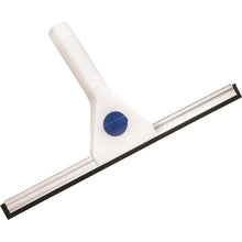 The WINDOW CLEANER, WHITE WITH SPECIAL RUBBER LIP from Haug Bürsten KG ensures streak-free cleanliness on windows or smooth surfaces with a white handle, black special rubber lip, and blue round closure.