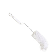 The Haug Bürsten KG BABY BOTTLE BRUSH, NYLON 6.0 WHITE, Ø0.35mm soft, 310xØ50mm features a white soft nylon brush head with twisted metal stem and plastic handle with hanging hole - ideal for easy cleaning of baby bottles.