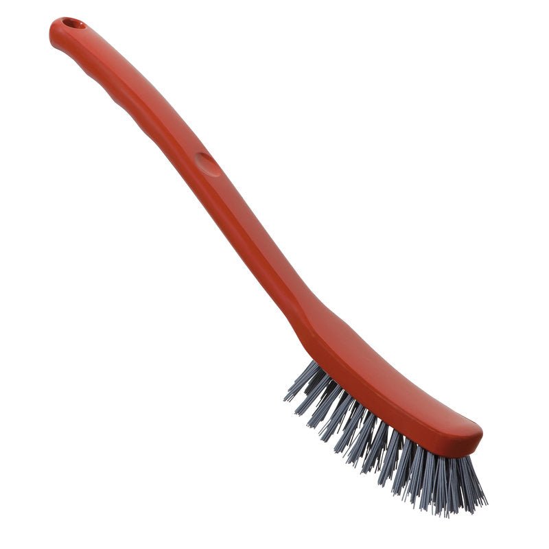 The METAL DETECT UNIVERSAL BRUSH PBT GRAY from Haug Bürsten KG has a slightly curved handle with a hanging hole and stiff, gray PBT bristles (Ø0.60 mm). With dimensions of 295x25x23mm, it is ideal for cleaning sensitive surfaces.