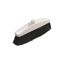 The BROOM FOR FUTURA SWEEPING SET POLY.BLACK ø 0.20MM WHITE from Haug Bürsten KG is a white broom head made of plastic with black bristles and a 20mm center hole for handle attachment, depicted on a plain white background.