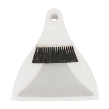 The FLEXI DUSTPAN SET/TABLE SWEEPER POLYESTER, ø 0.20MM SOFT from Haug Bürsten KG is a compact white dustpan and matching hand broom with black bristles, minimalist design, hanging holes - ideal cleaning tool for the household.