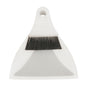 The FLEXI DUSTPAN SET/TABLE SWEEPER POLYESTER, ø 0.20MM SOFT from Haug Bürsten KG is a compact white dustpan and matching hand broom with black bristles, minimalist design, hanging holes - ideal cleaning tool for the household.