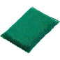 The Haug Bürsten KG ABRASIVE SPONGE, SMALL, PP, HARD (130x85x30mm) is a green, rectangular sponge with a textured surface, ideal for cleaning dishes and surfaces during kitchen cleaning. Delivered on a VK card.