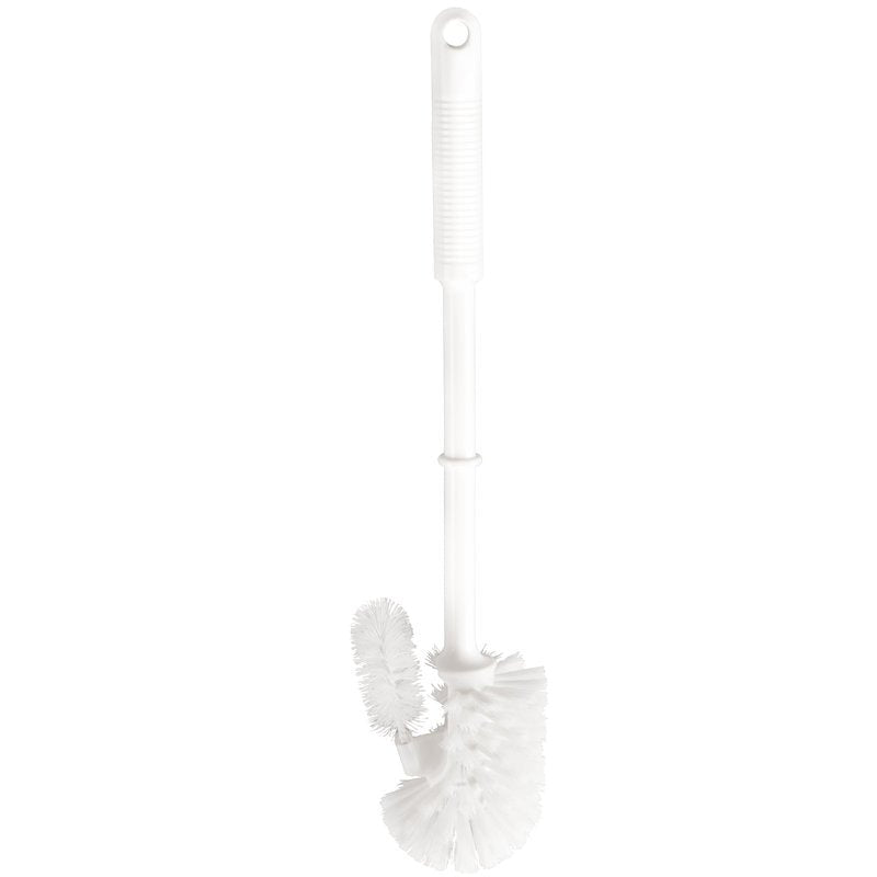 The Haug Bürsten KG WC RIM CLEANING BRUSH, large, made of white polypropylene (Ø0.35mm; 400xØ80mm), features a textured handle and an additional small toilet rim cleaning brush for thorough cleaning.
