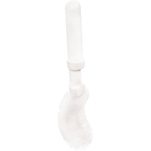The URINAL BRUSH WITH DISPENSER NYL.6.0 WHITE from Haug Bürsten KG features a straight plastic handle and curved, flexible nylon bristles (ø 0.35mm) for hygienic cleaning of hard-to-reach areas, angled for efficient use.