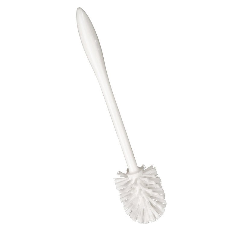 The Haug Bürsten KG WC-BRUSH, LARGE, PP, ø 75MM, WHITE features a long handle and a round bristle head made of white plastic, ideal for effective bathroom cleaning.