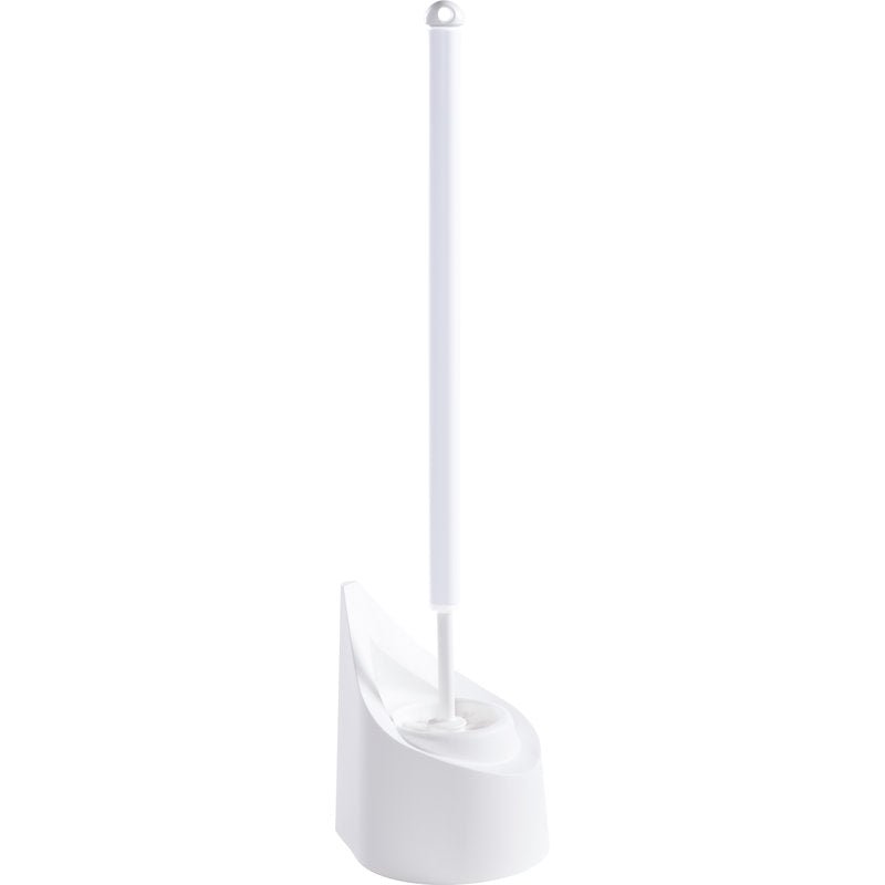 The Haug Bürsten KG toilet set "Vase" with a long-handled, walkable toilet brush stands upright in its holder - an elegant and practical addition to any bathroom.
