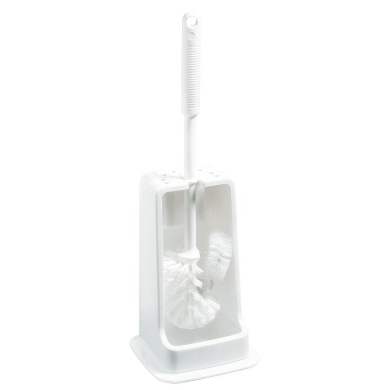 The WC SET 4-SQUARE, BRUSH6140 WHITE (145x145x415mm) from Haug Bürsten KG features a white plastic brush and a handle in a matching rectangular holder, which perfectly complements a minimalist bathroom design.