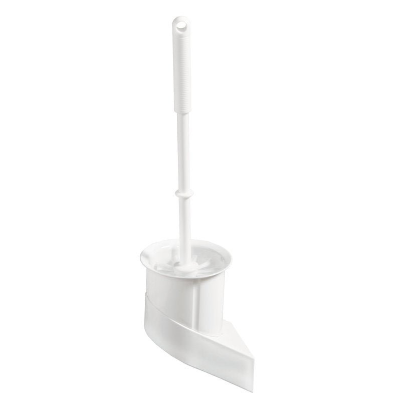 The Haug Bürsten KG WC WALL SET, WITH BRUSH 6130 WHITE (115x100x410mm) offers a white long-handled brush with a curved base and matching corner holder - an indispensable bathroom accessory for cleanliness and style.