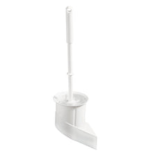 The Haug Bürsten KG WC WALL SET, WITH BRUSH 6130 WHITE (115x100x410mm) offers a white long-handled brush with a curved base and matching corner holder - an indispensable bathroom accessory for cleanliness and style.