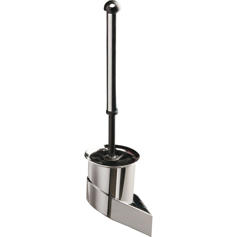 The Haug Bürsten KG WC-WALL SET, WITH BRUSH 61333 CHROME-PLATED (115x100x410mm) features a modern, square base, an upright handle with a rounded end, and a ring for easy grip. All in an elegant chrome design.