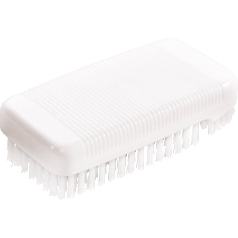 The Haug Bürsten KG NAIL BRUSH, PBT TRANSPARENT ø 0.35MM HARD (97x50x13/10mm) is ideal for nail care and effective cleaning of nails with its short, stiff bristles and textured handle.