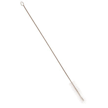 The Haug Bürsten KG PIPE BRUSH, NYLON 6.0 TRANSPARENT ø 0.35MM MEDIUM 450Xø25MM features a loop handle and white nylon bristles for cleaning narrow containers or pipes.