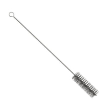 The METAL DETECT PIPE BRUSH, STAINLESS STEEL WIRE, PBT GRAY, 500xØ40mm from Haug Bürsten KG features dense cylindrical bristles and a twisted wire stem with a looped end. Pictured on a white background; ideal for fine cleaning of pipes.