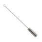 The METAL DETECT PIPE BRUSH, STAINLESS STEEL WIRE, PBT GRAY, 500xØ40mm from Haug Bürsten KG features dense cylindrical bristles and a twisted wire stem with a looped end. Pictured on a white background; ideal for fine cleaning of pipes.