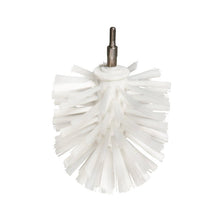 The EXTENDABLE BALL BRUSH, PBT, HARD from Haug Bürsten KG is a white, cylindrical brush with hard bristles and a metal attachment at the top end, designed for use with power tools or cleaning equipment.