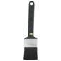 The ESD FLAT BRUSH, NYL. 6.0 BLACK Ø0.30MM SOFT from Haug Bürsten KG has a black handle with a hanging hole, a flat silver ferrule, and soft black bristles - ideal for electronics cleaning - on a white background.