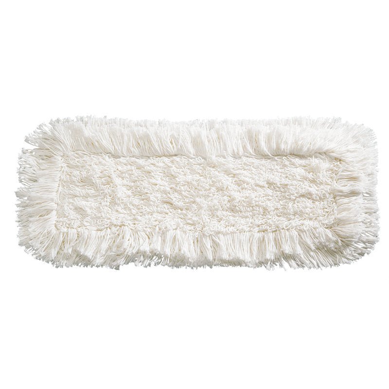 The Haug Bürsten KG WISCHBEZUG SUPER-FRANSENMOPP (400mm, 50% polyester/50% cotton) is a rectangular white dust mop head with thick fringes and a textured center, depicted on a solid white background.