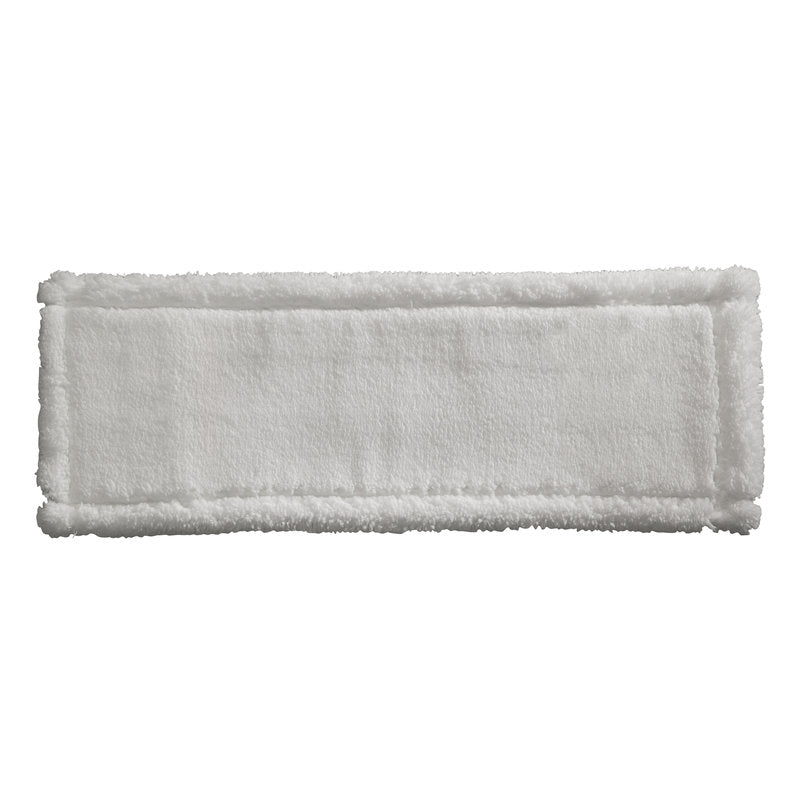 A rectangular, white microfiber polyester mop pad from Haug Bürsten KG, 500 mm long, with fluffy edges and a smooth center, lies flat on a solid white background. The package contains 10 pieces.