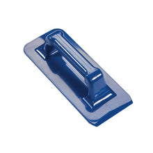 A blue HAND PAD HOLDER from Haug Bürsten KG made of polypropylene with a rectangular base (240x95x70mm), central handle, and scraping edge, shown without pads on a white background.